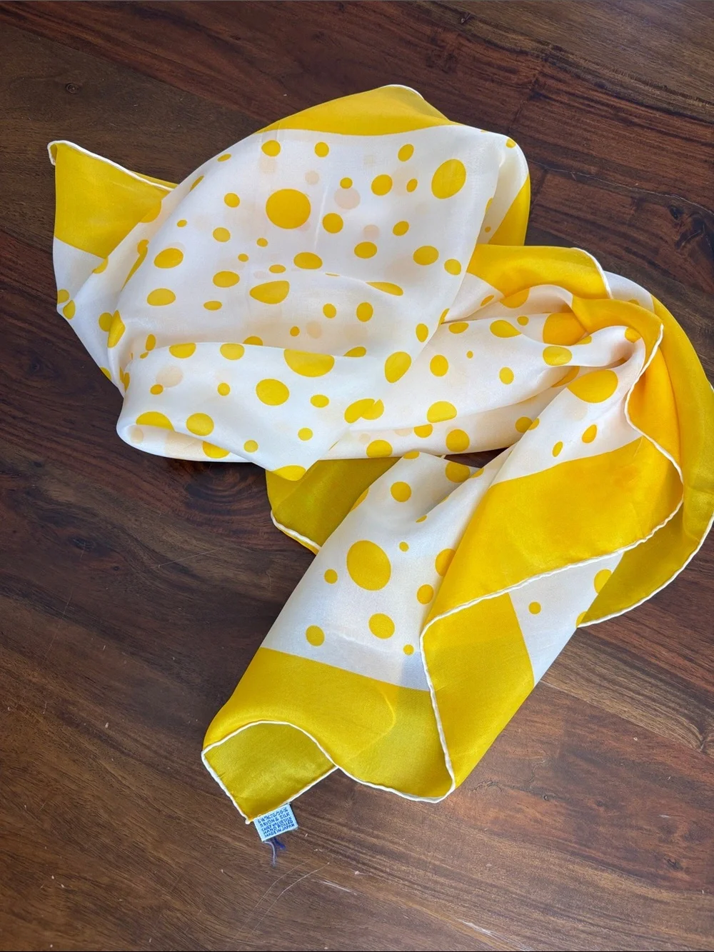 Vintage Hand rolled Yellow Polka Dot Square Scarf Made in Japan